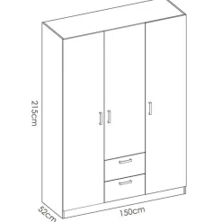 Armario Maxi 3 puertas+2 cajones 215x150x52 cm