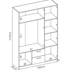 Armario Maxi 3 puertas+2 cajones 215x150x52 cm