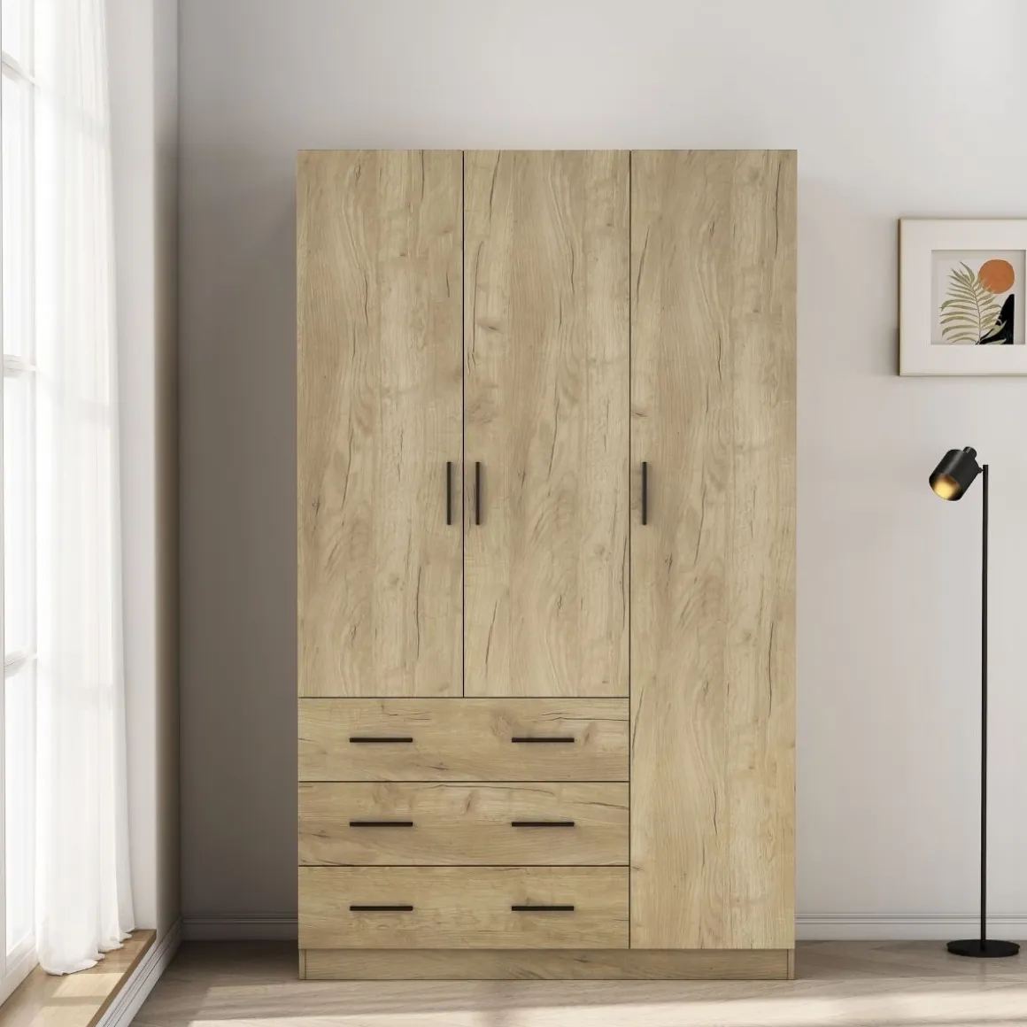 Armario Nortes 3 puertas con 3 cajones 200x120x58 cm