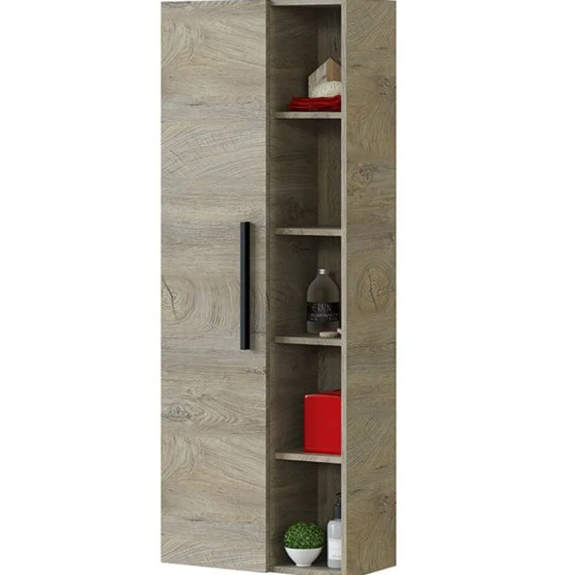 Armario para baño Athena 1 puerta+estantes roble Alaska 135x51x25 cm