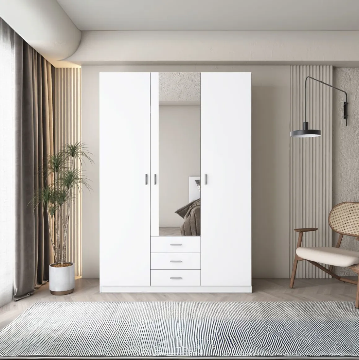 Armario Roma 3 puertas + 3 cajones con espejo 215x148,9x51 cm