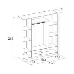 Armario Roma 4 puertas abatibles con 2 cajones 215,5x198x52,6 cm
