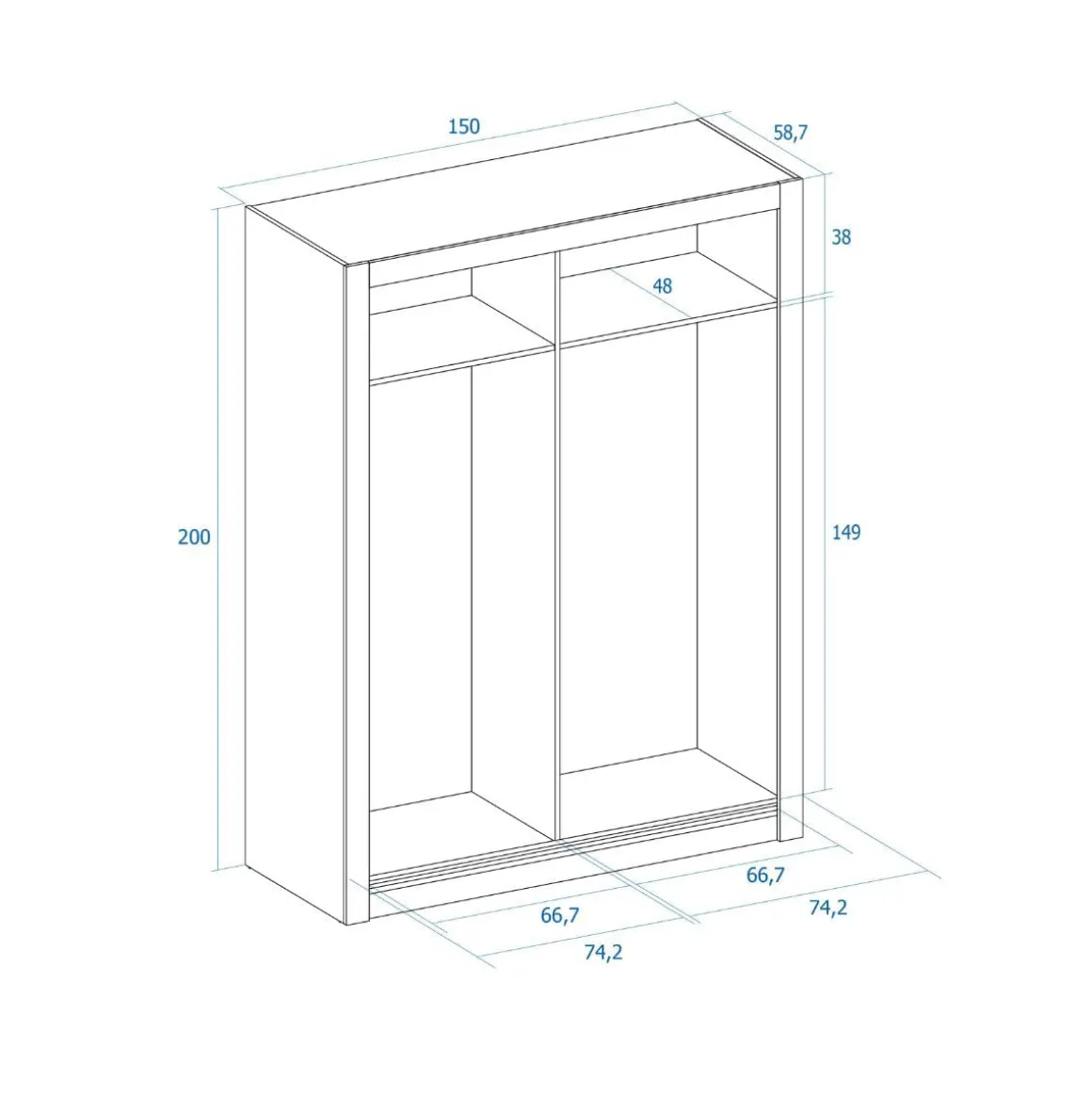 Armario Sava 2 puertas correderas 201x150,5x58,7 cm