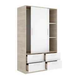 Armario Slide 2 puertas correderas + 4 cajones natural/blanco 204x120x60 cm