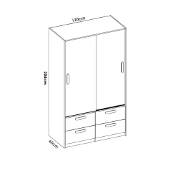 Armario Slide 2 puertas correderas + 4 cajones natural/blanco 204x120x60 cm