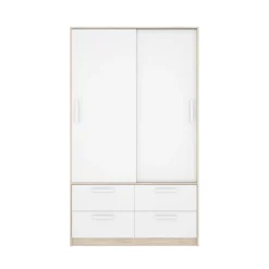 Armario Slide 2 puertas correderas + 4 cajones natural/blanco 204x120x60 cm