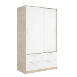 Armario Slide 2 puertas correderas + 4 cajones natural/blanco 204x120x60 cm