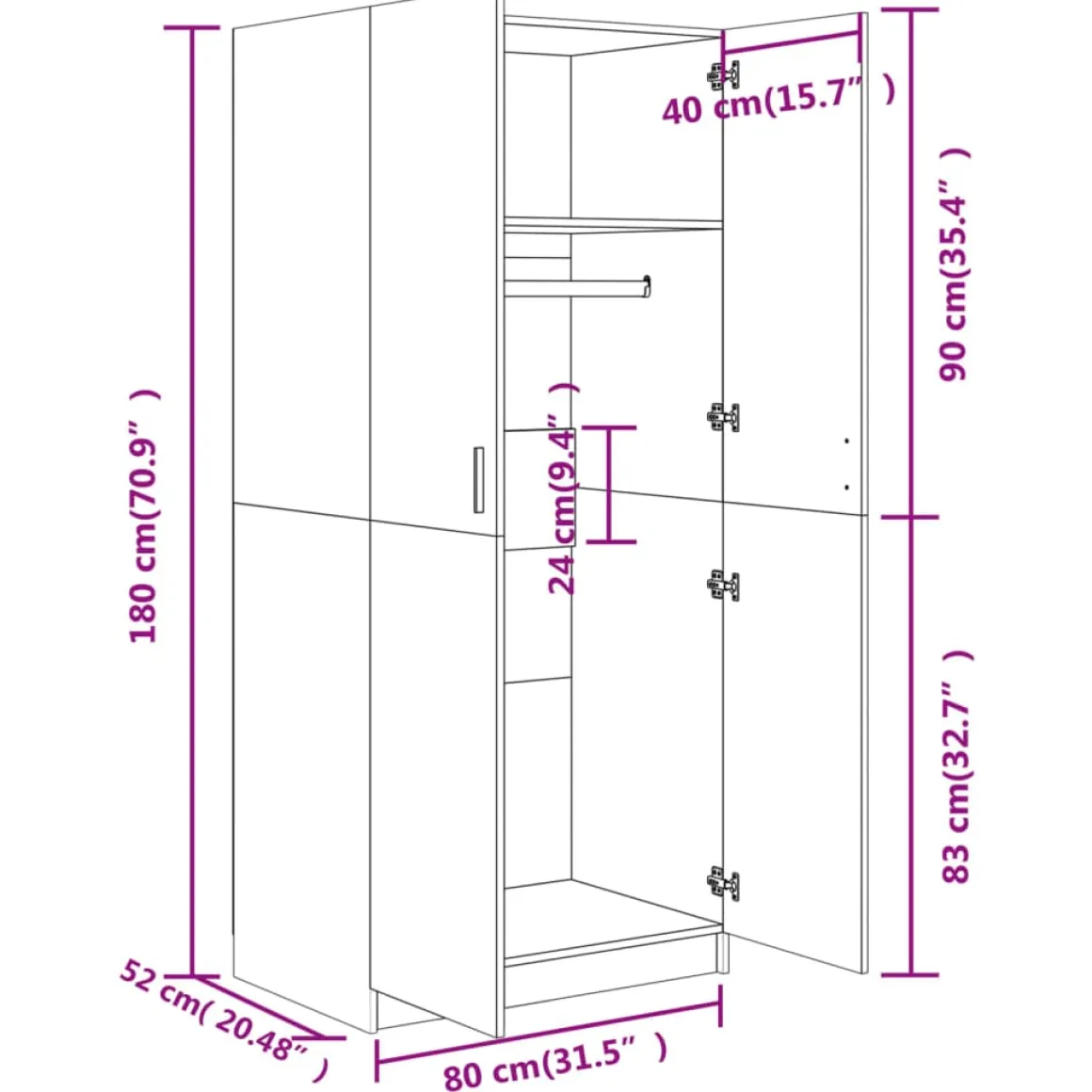 Armario Uma 2 puertas batientes 180x80x52 cm