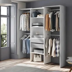 Armario vestidor Drest 4 barras para colgar + 4 estantes + 2 cajones blanco 202x179x50 cm