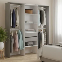 Armario vestidor Drest 4 barras para colgar + 4 estantes + 2 cajones blanco 202x179x50 cm