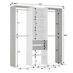 Armario vestidor Drest 4 barras para colgar + 4 estantes + 2 cajones blanco 202x179x50 cm