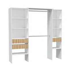Armario vestidor Ethna 2 estanterías 3 cajones blanco/natural 187x190x40 cm
