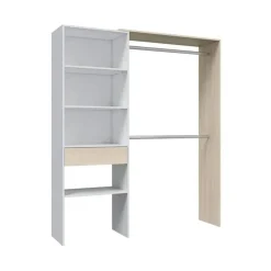 Armario vestidor Hera 2 barras con cajón y estantes blanco/natural 187x158x40 cm