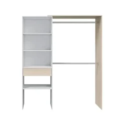 Armario vestidor Hera 2 barras con cajón y estantes blanco/natural 187x158x40 cm