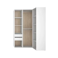 Armario vestidor Suit 2 barras con 2 cajones y 9 compartimentos blanco/natural 205x124x84,5 cm
