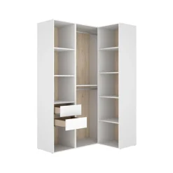 Armario vestidor Suit 2 barras con 2 cajones y 9 compartimentos blanco/natural 205x124x84,5 cm