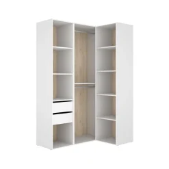 Armario vestidor Suit 2 barras con 2 cajones y 9 compartimentos blanco/natural 205x124x84,5 cm