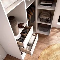 Armario vestidor Suit 2 barras con 2 cajones y 9 compartimentos blanco/natural 205x124x84,5 cm