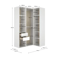 Armario vestidor Suit 2 barras con 2 cajones y 9 compartimentos blanco/natural 205x124x84,5 cm