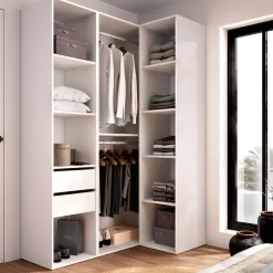 Armario vestidor Suit 2 barras con 2 cajones y 9 compartimentos blanco/natural 205x124x84,5 cm