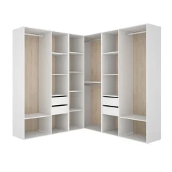 Armario vestidor Suit 4 barras con 4 cajones y compartimentos blanco/natural 205x182,5x182,5 cm