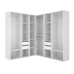 Armario vestidor Suit 4 barras con 4 cajones y compartimentos blanco/natural 205x182,5x182,5 cm