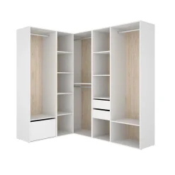 Armario vestidor Suit 4 barras con zapatero y compartimentos blanco/natural 205x182,5x144,5 cm