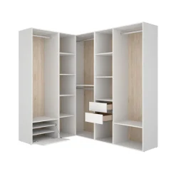 Armario vestidor Suit 4 barras con zapatero y compartimentos blanco/natural 205x182,5x144,5 cm