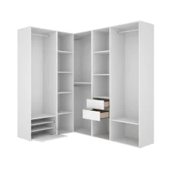 Armario vestidor Suit 4 barras con zapatero y compartimentos blanco/natural 205x182,5x144,5 cm