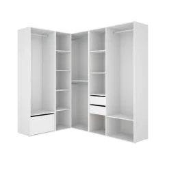 Armario vestidor Suit 4 barras con zapatero y compartimentos blanco/natural 205x182,5x144,5 cm