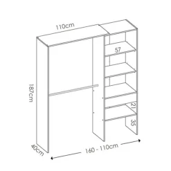 Armario vestidor Suit 2 barras con 4 compartimentos y 1 cajón 187x110-160x40 cm