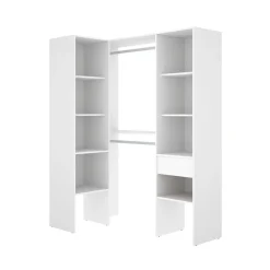 Armario vestidor Suit 2 barras con cajón y compartimentos blanco 185x126,3x79,5 cm