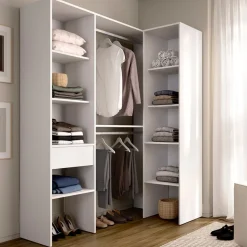 Armario vestidor Suit 2 barras con cajón y compartimentos blanco 185x126,3x79,5 cm