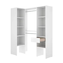 Armario vestidor Suit 2 barras con cajón y compartimentos blanco 185x126,3x79,5 cm