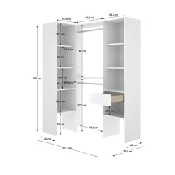 Armario vestidor Suit 2 barras con cajón y compartimentos blanco 185x126,3x79,5 cm