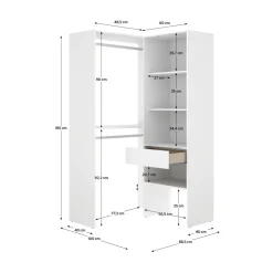 Armario vestidor Suit 2 barras con cajones y compartimentos blanco 185x100x88,5 cm