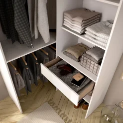 Armario vestidor Suit 2 barras con cajones y compartimentos blanco 185x100x88,5 cm