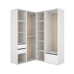 Armario vestidor Suit 3 barras con 2 cajones y zapatero blanco/natural 205x144,5x124 cm