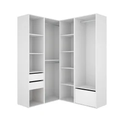 Armario vestidor Suit 3 barras con 2 cajones y zapatero blanco/natural 205x144,5x124 cm