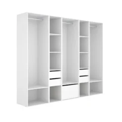 Armario vestidor Suit 3 barras con 4 cajones y zapatero blanco/natural 205x256x45 cm