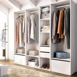 Armario vestidor Suit 3 barras con 2 cajones y 2 zapateros blanco/natural 205x218x45 cm