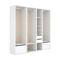 Armario vestidor Suit 3 barras con 2 cajones y 2 zapateros blanco/natural 205x218x45 cm