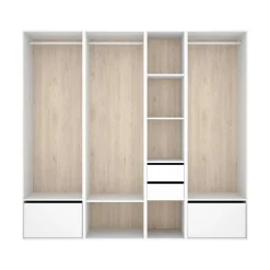 Armario vestidor Suit 3 barras con 2 cajones y 2 zapateros blanco/natural 205x218x45 cm