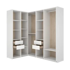 Armario vestidor Suit 3 barras con 4 cajones y compartimentos blanco/natural 205x182,5x124 cm