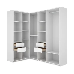 Armario vestidor Suit 3 barras con 4 cajones y compartimentos blanco/natural 205x182,5x124 cm