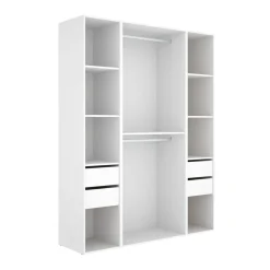 Armario vestidor Suit 4 cajones con 2 barras y compartimentos blanco/natural 205x159x45 cm