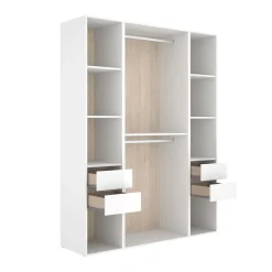 Armario vestidor Suit 4 cajones con 2 barras y compartimentos blanco/natural 205x159x45 cm