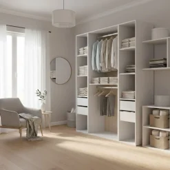 Armario vestidor Suit 4 cajones con 2 barras y compartimentos blanco/natural 205x159x45 cm