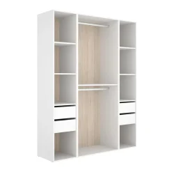 Armario vestidor Suit 4 cajones con 2 barras y compartimentos blanco/natural 205x159x45 cm