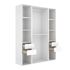 Armario vestidor Suit 4 cajones con 2 barras y compartimentos blanco/natural 205x159x45 cm